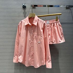 Chemise ample à manches longues + short élastique, ensemble deux pièces, Style sportif décontracté, couleur unie, pour le printemps et l'été