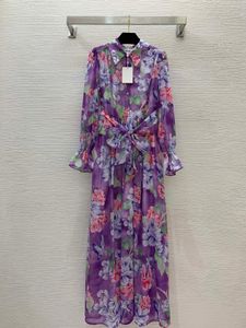 Casual Spring Summer 2024 Impreso Falda del proa del reverso Vestido de lino de algodón de manga larga para mujeres