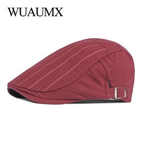 Casual Lente Zomer Baret Hoed Voor Mannen Katoen Gestreepte Outdoors Straat Platte Pet Rode Schilder Baretten Cap Vrouwen krantenverkoper Hoed