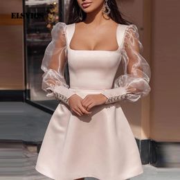 Robe de ligne A-Line Casual Clace Coldline pour femmes Spring Sexy Sexy Gaussian Lantern Giled Gile for Summer Elegant High Waited Party Robe 240517