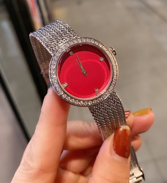 Montre décontractée en acier inoxydable avec strass montres à Quartz pour femmes avec boucle de ceinture en maille Bracelet magnétique géométrique pour femmes 28mm