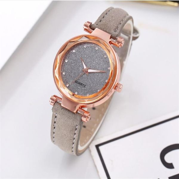 Reloj de estrella informal, correa de cuero lijado, esfera de diamante plateado, relojes de cuarzo para mujer, relojes de pulsera para mujer, regalo delicado 217K