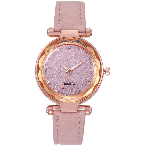 Reloj de estrella informal Correa de cuero lijado Esfera de diamante plateado Relojes de cuarzo para mujer Relojes de pulsera para mujer Manufactura Whole258u