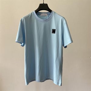 Camisetas informales con etiqueta de piedra para hombre, camisetas de manga corta de Color sólido, camiseta holgada de algodón con cuello redondo y bordado