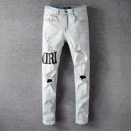 Casual streetwear Black Slim Fit Jeans Men Herfst Masculina Letter Pants Trendy Dance Club Skinny S Toursers 28-40