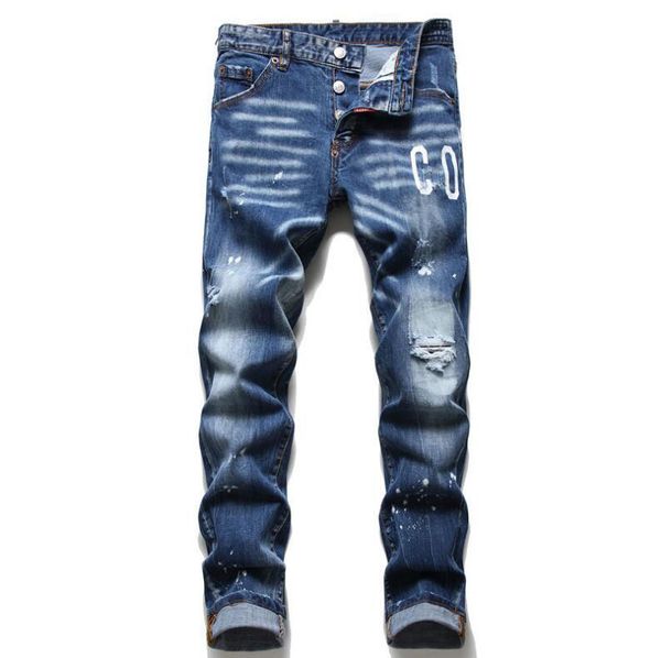 Jean Slim bleu pour hommes, Streetwear décontracté, pantalon avec lettres, tendance, Club de danse, slim, toursers, automne