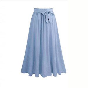 Casual streetwear plus size lange rok zomer chiffon veter omhoog boog maxi elegante stretch hoge taille grote swing faldas 240328