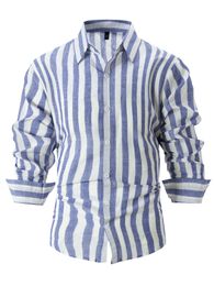 Chemise à rayures décontractée robe de chemise rétro camisa imprimement vestiges chemisier hawaïen tops nouveaux chemises à rayures à manches longues pour hommes à manches longues pour hommes