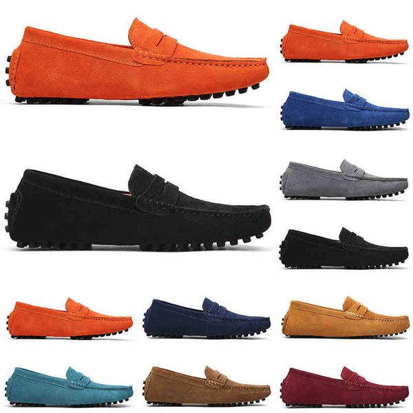 ante casual Zapatos de moda sin marca negro azul claro vino rojo gris naranja verde marrón para hombre resbalón en zapato de cuero perezoso szie 38-45 Trotar al aire libre