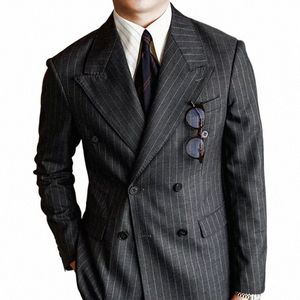 Costume décontracté pour hommes masculin britannique double boutonnage rayé 2024 blazer grand col costume mince quotidien hommes blazer Hombre Fi H3Vd #