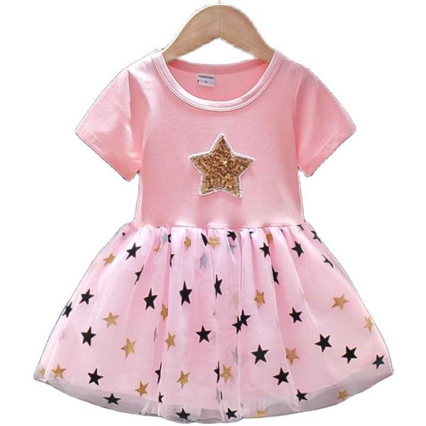 Casual Summer Girls Robes Toddler Enfants Bébé Glitter Stars Polka Dots Dress Pour Fille Enfants Boutique Vêtements 2-8 Ans Q0716