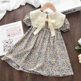 Casual zomer kinderen meisjes kleden bloemen voor kinderen kleren boog patchwork baby meisje prinses jurk nieuw bloemenmeisje dressesl2404