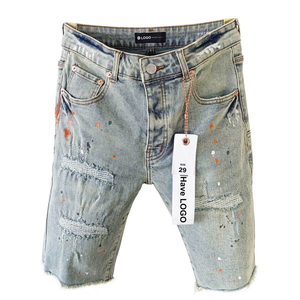 Casual Summer Mens Blue Jean Designer Denim Shorts Pocket Straight Holes Night Club Man Patch Rip Rip Short Jeans Purple