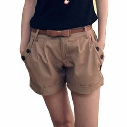 Casual Zomer Shorts Broek Voor Vrouwen Fi Solid Engeland Stijl Mid Taille Zwart Kaki Broek Riem Ontwerp Slanke Shorts 2024 Y4xv #