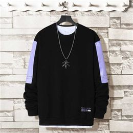 Casual Sweat Hommes Automne Solide Hip Hop Streetwear Pulls Hoodies Hommes O-Neck Harajuku Sweats Lettre Impression 211014