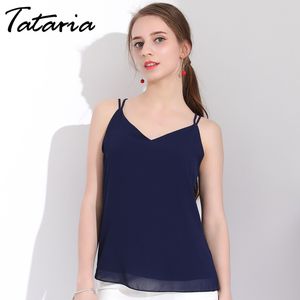 Débardeurs décontractés Femmes Été Col V En Mousseline De Soie Top Blouses Sans Manches Feminina Halter Pour Femme Camisole Femme 210514