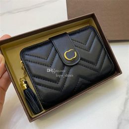 Casual Tassel Decoratieve lederen portefeuilles Zakken Zipper Short Money Clips Women Designer Mini Portable Portes met Box211m