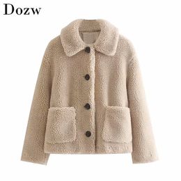 Cappotto casual da orsacchiotto Donna Inverno Colletto rovesciato Giacca di pelliccia moda Solido Manica lunga Taglie forti Cappotti Capispalla Fourrure Femme 210414