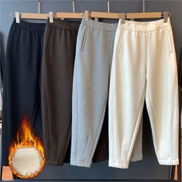 Pantalones Harem de terciopelo gruesos informales para mujer, pantalones elásticos de cintura alta con bolsillos para mujer, pantalones cálidos de invierno para mujer 240102