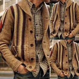 Hommes décontracté hauts col châle pull Cardigan à manches longues zip-up tricoté manteau tricots mode Jacquard manteaux mâle automne nouveau