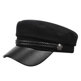 Casual trendy marine zon hoed militaire doppen vrouw katoen baret platte trucker vintage sport lederen kapitein cap