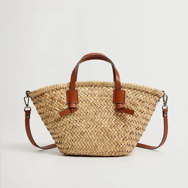 Casual Osier Tissé Panier Sacs Rotin Femmes Sacs À Main À La Main Été Plage Paille Sac Fourre-Tout Designer Épaule Bandoulière 2024 240328