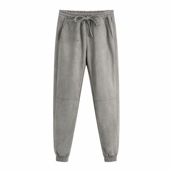 Casual mujer gris cintura elástica pantalón de terciopelo primavera moda damas pantalones deportivos suaves femenino chic pantalones de jogging gruesos 210515