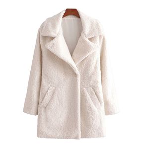 Casual vrouw losse beige lamswol jas mode dames winter oversized warme bovenkleding vrouwelijke elegante dikke jassen 210515