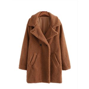 Casual vrouw oversized bruin lambswoo jas mode dames winter losse warme bovenkleding vrouwelijke chique dikke zak jassen 210515