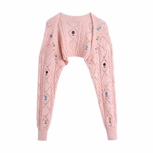 Casual Woman Soft Borduurwerk Haak Vest Lente Mode Dames Zoet Bloem Knitwear Meisjes Chic Korte Sweaters 210515