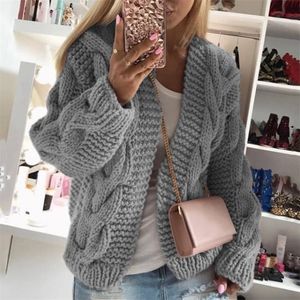 Casual Femme Pulls Manteau Automne Hiver Mujer Mode Manches longues Cardigan épais Pull en tricot Femmes Vêtements Streetwear 201221