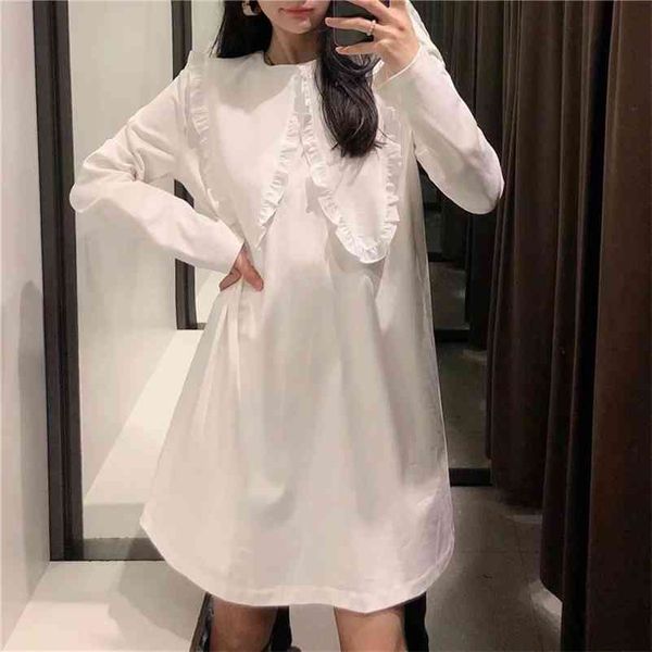 Décontracté femme blanc lâche coton robe courte printemps mode dames col claudine robes filles doux doux 210515