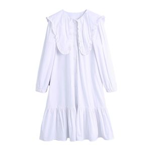 Décontracté femme blanc col claudine chemise robe printemps mode dames lâche bouton es filles doux drapé 210515