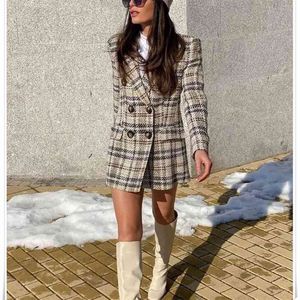 Casual vrouwen beige tweed plaid shorts pak lente mode dames streetwear korte vrouwelijke elegante blazer s 210515