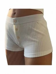 Casual Femmes Fi Blanc Frt Butts Côtelé Short En Tricot 2023 Été Vintage Taille Haute Femme Chic Bas a0uy #