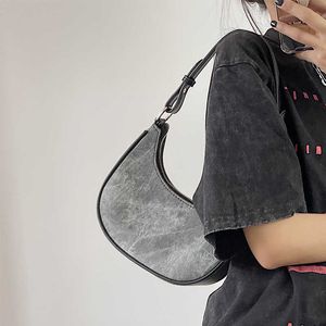 Bolsos informales de media luna para mujer, bolso de hombro Hobos de cuero PU gris para mujer, bolso cruzado que combina con todo, bolsos de mano