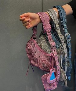 Bolsos de mano informales para mujer, bolsos de hombro a la moda brillantes Retro, bolso cruzado de Pu, bolso de marca de diseñador y bolsos de sillín