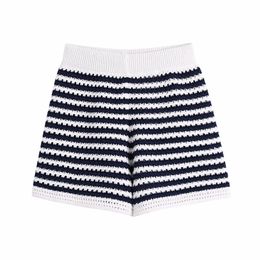Casual Femmes Taille Haute Shorts Summer Mode Dames Angleterre Style Femelle Rayé Tricot Droit-Jambe 210515