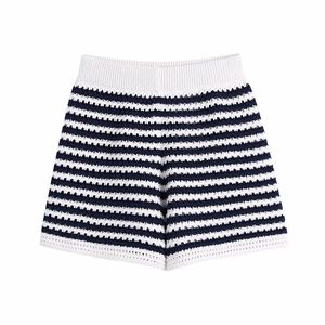 Casual Femmes Taille Haute Shorts Summer Mode Dames Angleterre Style Femelle Rayé Tricot Droit-Jambe 210515