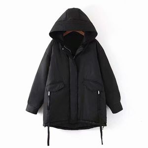 Casual Vrouwen Losse Black Hooded Thicken Jas Mode Winter Dames Warme Rits bovenkleding Vrouwelijke Cool Oversized Jacket 210515