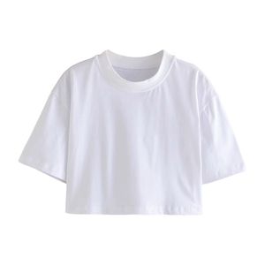 Casual Femmes O Cou Haute Taille T-shirt Été Mode Dames Bureau Couleur Solide Femme Courte 210515