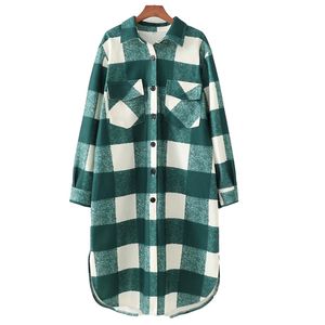 Casual vrouwen oversized lange plaid shirt jas mode dames warme enkele breasted bovenkleding vrouwelijke chique x-lange blouse 210515