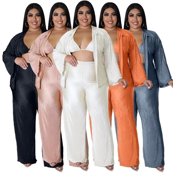 Survêtement décontracté pour femmes, grande taille, pantalon plissé à sertir, jambes larges, mode sport maison, costume trois pièces XL/XXL/XXXL/XXXXL/5XL