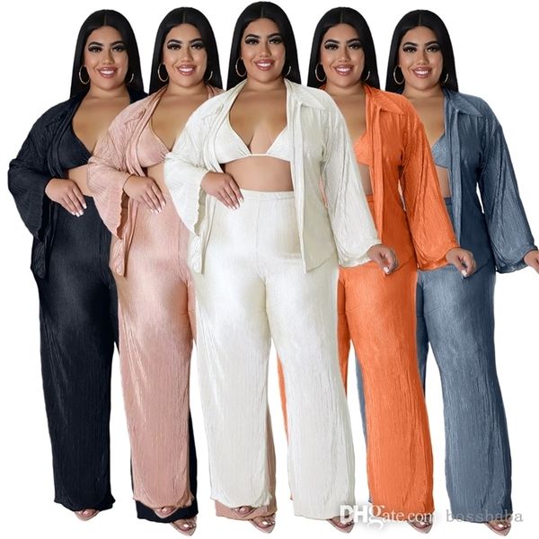 Survêtements décontractés pour femmes, grande taille, avec pantalon large plissé à sertir léger, mode sport maison, costume trois pièces XL/XXL/XXXL/XXXXL/5XL