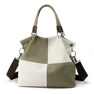 Casual dames canvas tas trend nieuwe stiksels contrast draagbare crossbody tas