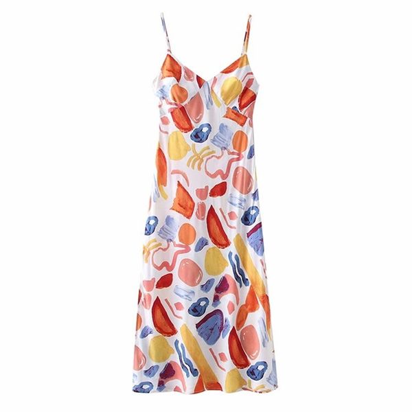 Casual Femmes Coton Doux Col V Col A-Line Robe Summer Mode Dames Beach Style Femme Imprimé Sling 210515