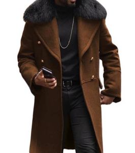 Tipo de autocultivo de color puro de lana casual Tipo de costura lateral marrón de doble lana de bolsillo de bolsillo de lana juventud abrigo de hombre