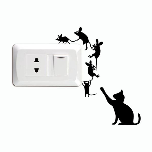 Cat-96, pegatina creativa para interruptor de ratones y gatos, pegatinas de pared de vinilo con dibujos de animales divertidos