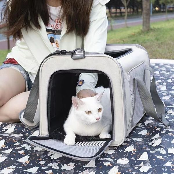 Bolsa para gatos para uso en exteriores, portátil, transpirable, de gran capacidad para transporte en coche, plegable en diagonal con un hombro, bolsa para perros y gatos, bolsa para mascotas