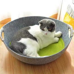 Cat Basket voor Zomer Kat Huis Slaapzak Kom Vorm Vilt Stof Pet Huis Nest Cat Mand met kussen 2101006